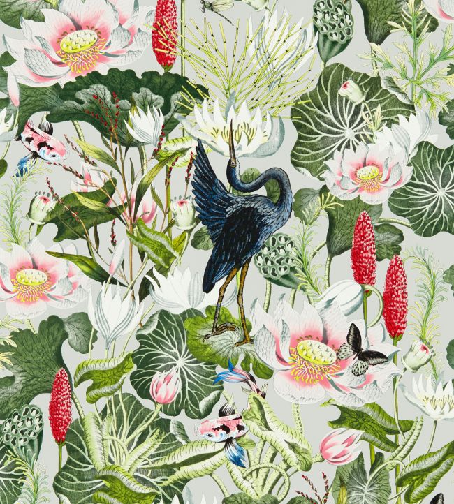 Waterlily Wallpaper in Dove by Clarke & Clarke | Jane Clayton
