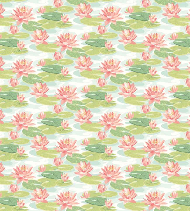 Waterlily Wallpaper by Ohpopsi Duck Egg & Coral