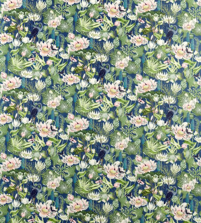 Waterlily Velvet Fabric by Clarke & Clarke Midnight