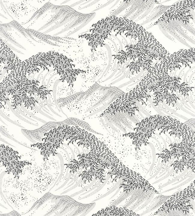 Waves Wallpaper in Blanc Noir by Caselio Jane Clayton