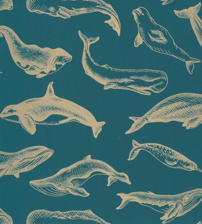 Whale Done Wallpaper in Bleu Nuit Dore by Caselio | Jane Clayton