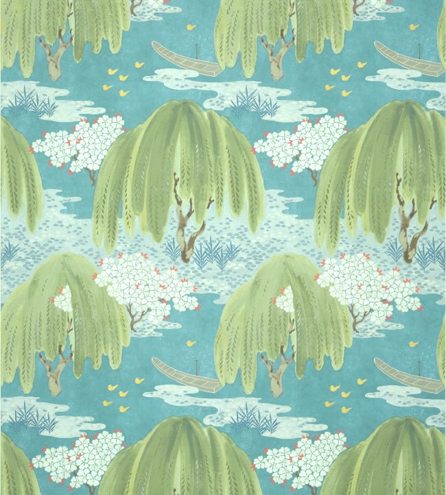 Willow Tree Wallpaper in Turquoise by Anna French Jane Clayton