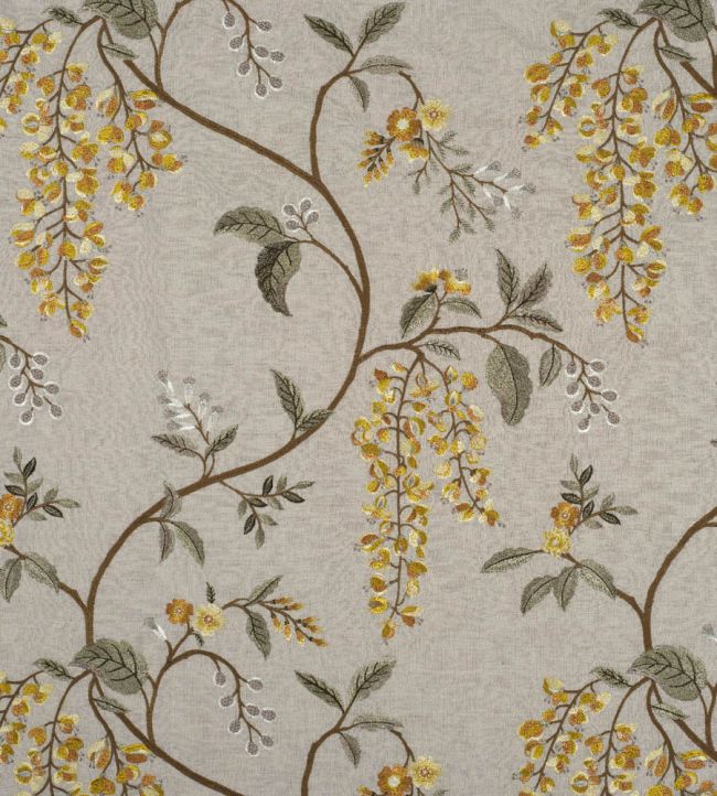Wisteria Vine Linen Fabric by James Hare Cardamom