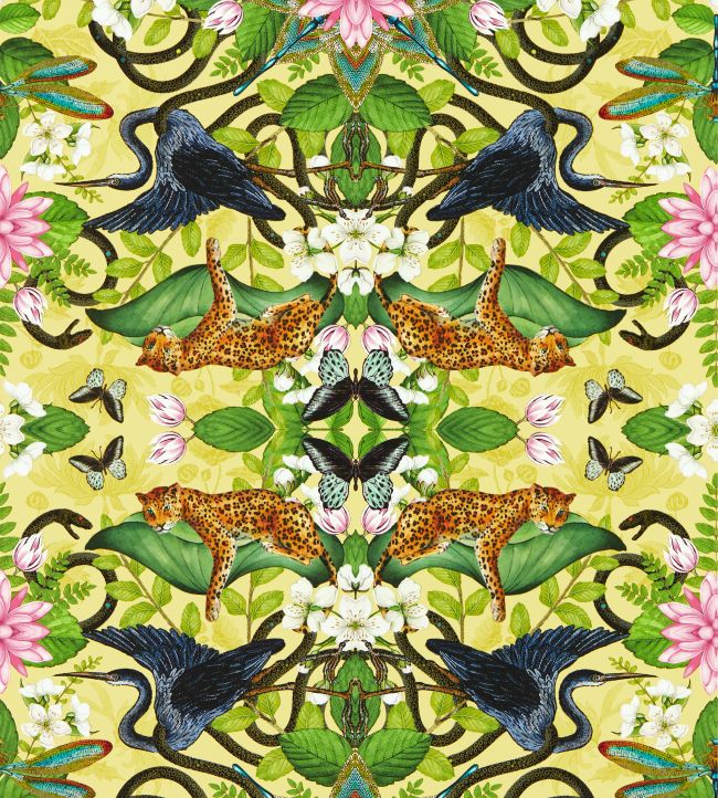 Wonderlust Tea Story Wallpaper by Clarke & Clarke Citron