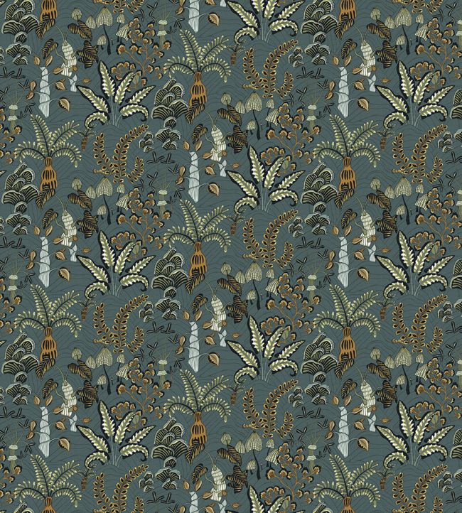 Woodland Floor Fabric by Josephine Munsey Petrol and Sage