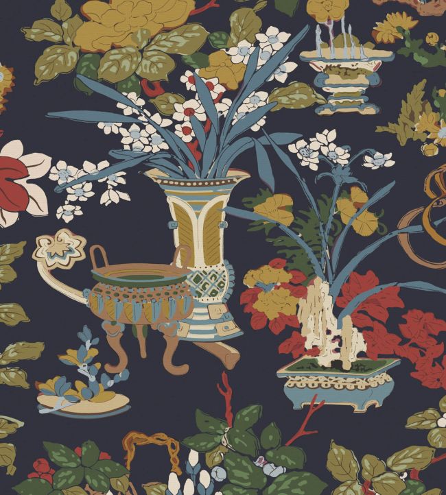 Yentai Outdoor Fabric by Warner House Navy