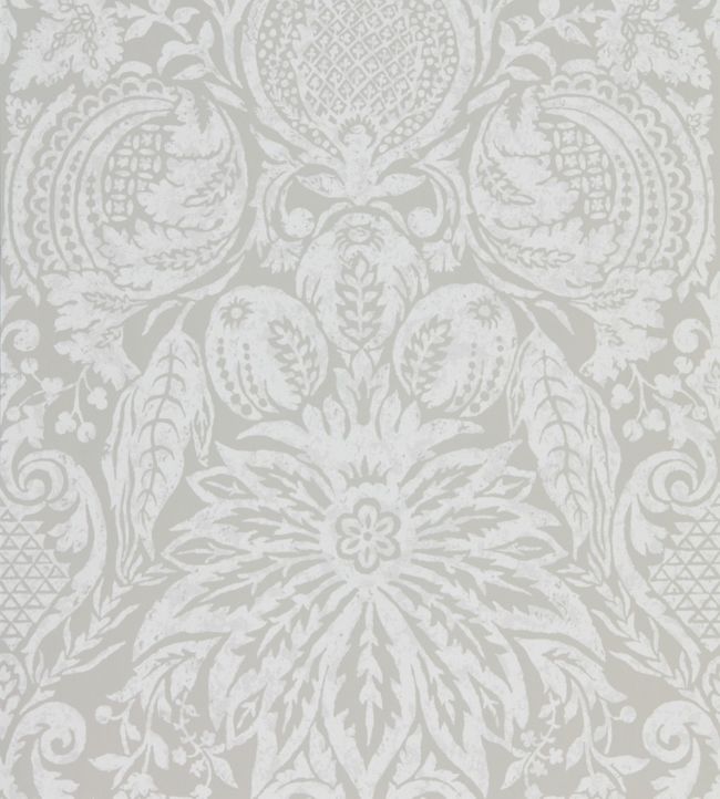 Mitford Damask Wallpaper by Zoffany in Platinum Grey Jane Clayton