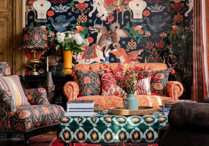 twentieth century fabrics テキスタイル Symbolic No.7 – Teal Geometric Upholstery Fabric with Retro