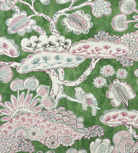 Tree House Fabric by Anna French Pink and Green