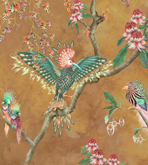 Birds In Paradise Wallpaper in Gold by Brand McKenzie Jane Clayton