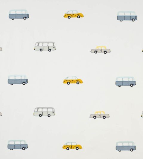 Broderie Vintage Cars Fabric by Casadeco Bleu