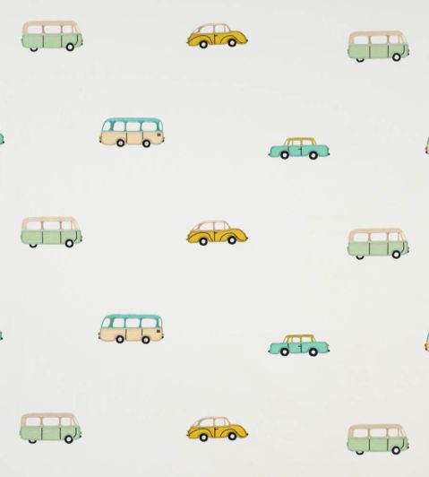 Broderie Vintage Cars Fabric by Casadeco Vert