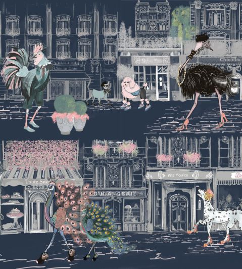 Catwalk Wallpaper in Deep Blue by Brand McKenzie | Jane Clayton