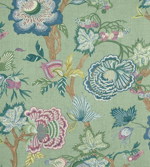 Indienne Jacobean Fabric in Green by Thibaut | Jane Clayton