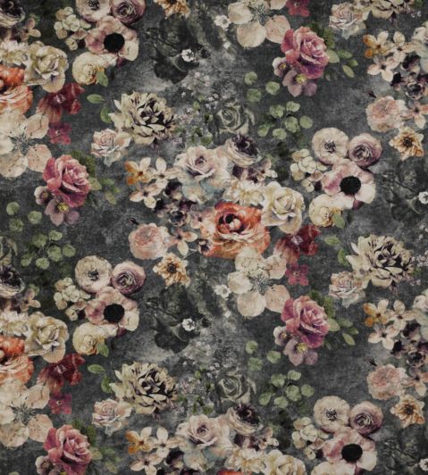 Marble Rose Fabric by Jane Churchill White / Charcoal