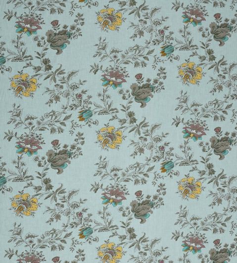 Nine Flowers Fabric by Jim Thompson No.9 Sepia Blue