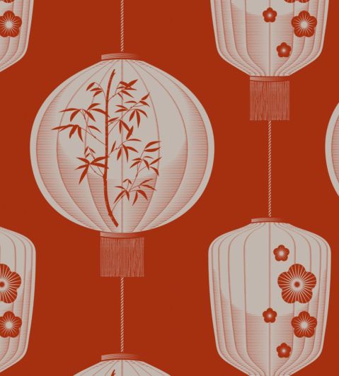 Lucky Lantern Wallpaper by Mini Moderns Harvest Orange