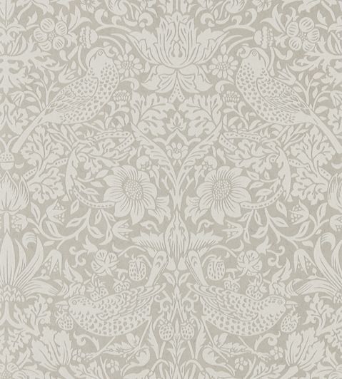 Pure Strawberry Thief Wallpaper by Morris & Co Silver/Stone