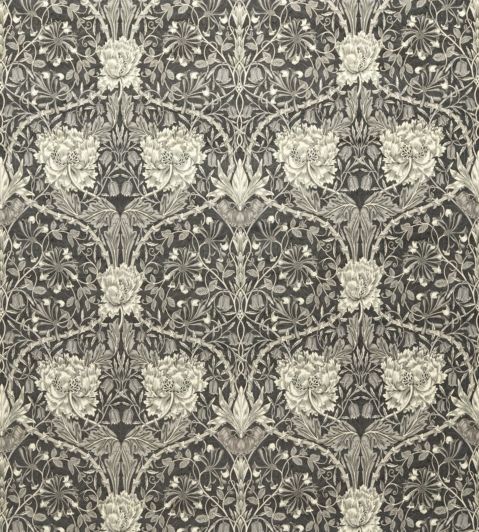Honeysuckle and Tulip Velvet Fabric by Morris & Co Black Walnut/Stone