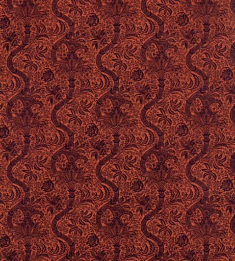 Indian Flock Velvet Fabric by Morris & Co Russet/Mulberry