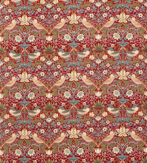 Strawberry Thief Velvet Fabric by Morris & Co Crimson/Slate