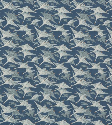 Wild Geese Linen Fabric by Mulberry Home Indigo