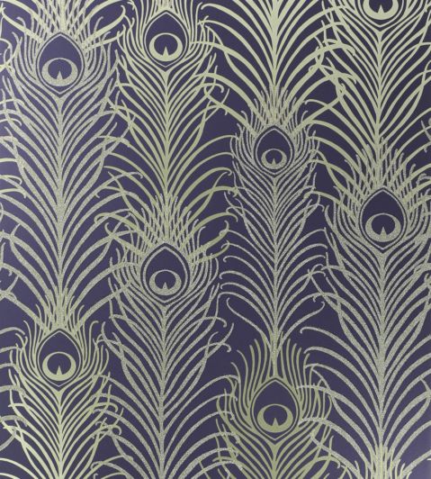 Peacock Wallpaper by Matthew Williamson Dark Violet, Metallic Antique Gold