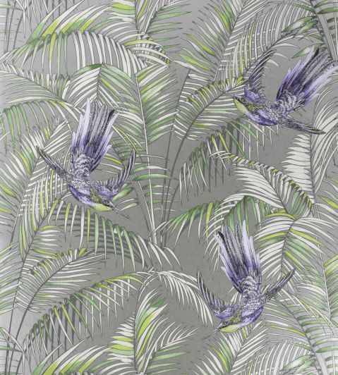 Sunbird Wallpaper by Matthew Williamson Metallic Blue, Electric Blue, Grass