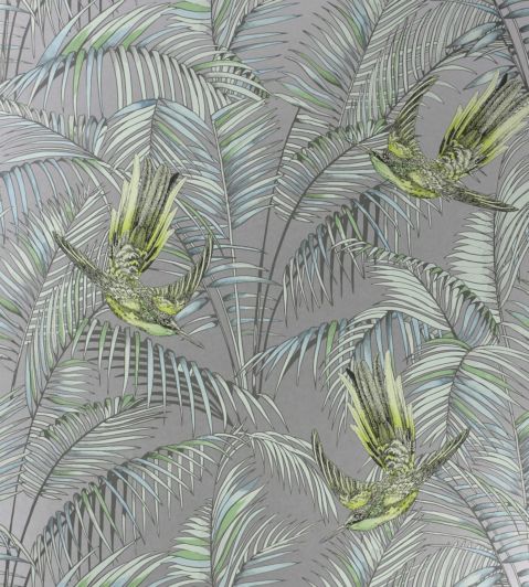 Sunbird Wallpaper by Matthew Williamson Metallic Silver, Lemon, Soft Jade