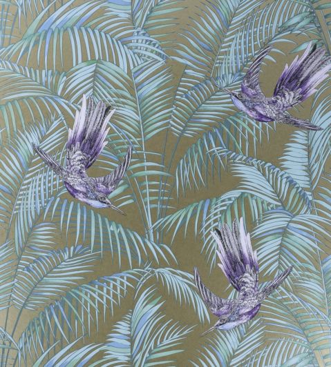 Sunbird Wallpaper by Matthew Williamson Metallic Bronze, Purple, Turquoise