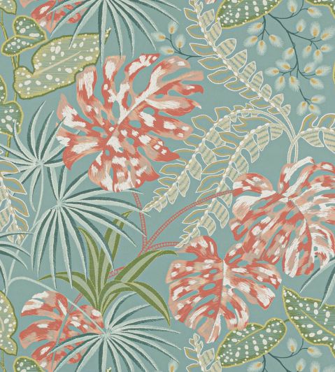 Rousseau Wallpaper by Jane Churchill Teal/Coral