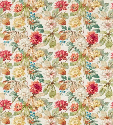 Dahlia And Rosehip Fabric by Sanderson Briarwood / Russet