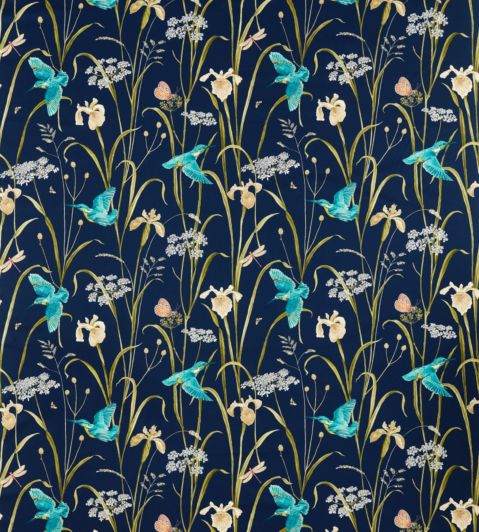 Kingfisher And Iris Fabric by Sanderson Navy/Teal