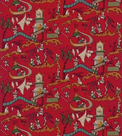 Pagoda River Fabric by Sanderson Red/Gold