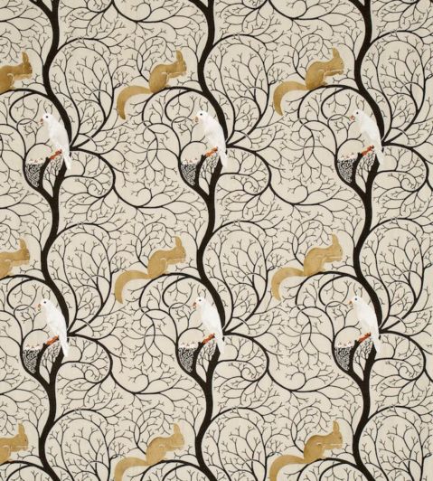 Squirrel & Dove Embroidery Fabric by Sanderson Linen/Ivory