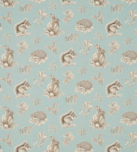 Squirrel & Hedgehog Fabric by Sanderson Sky Blue/Pebble