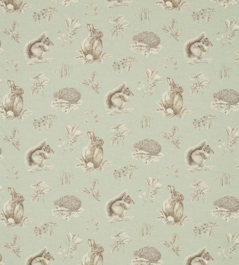 Squirrel & Hedgehog Fabric by Sanderson Seaspray/Charcoal