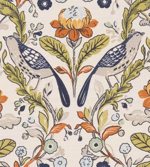 Orchard Birds Fabric by Studio G Denim / Spice