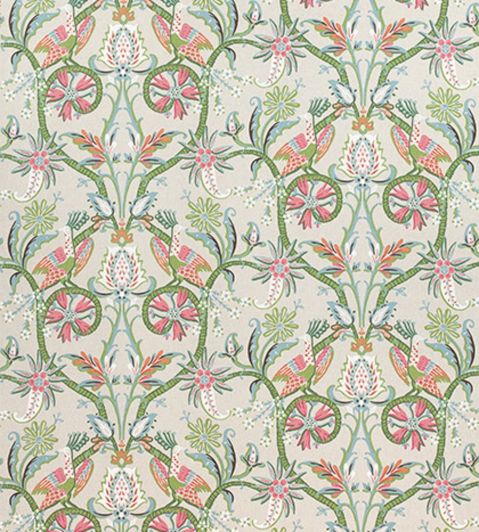 Peacock Garden Fabric by Thibaut Coral/Pink