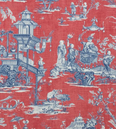 Cheng Toile Fabric by Thibaut Red and Blue
