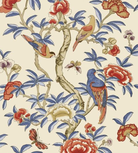 Giselle Wallpaper by Thibaut Blue and Coral