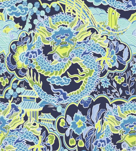 Imperial Dragon Wallpaper by Thibaut Navy and Green