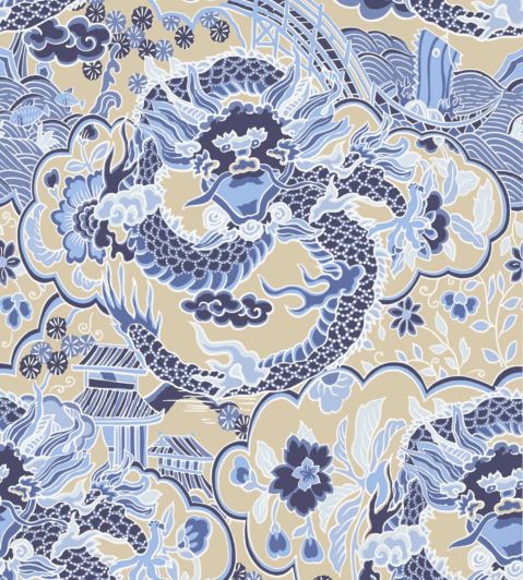 Imperial Dragon Wallpaper by Thibaut Blue and Tan