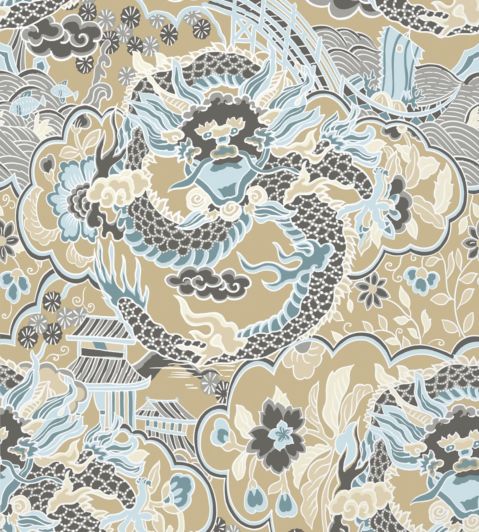 Imperial Dragon Wallpaper by Thibaut Aqua and Beige