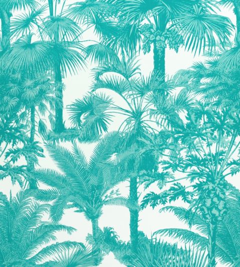 Palm Botanical Fabric by Thibaut Turquoise