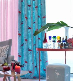 Flamingo Addiction Fabric by Aldeco Tiffany Blue