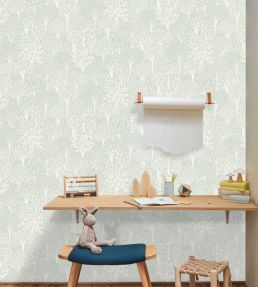 Alice Wallpaper by Caselio Vert d'eau blanc