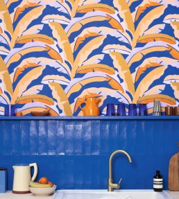 Ampleur Wallpaper by Caselio Bleu Roi Corail
