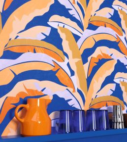 Ampleur Wallpaper by Caselio Bleu Roi Corail