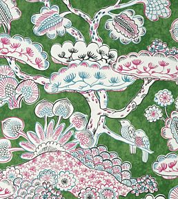 Tree House Wallpaper by Anna French Pink and Green